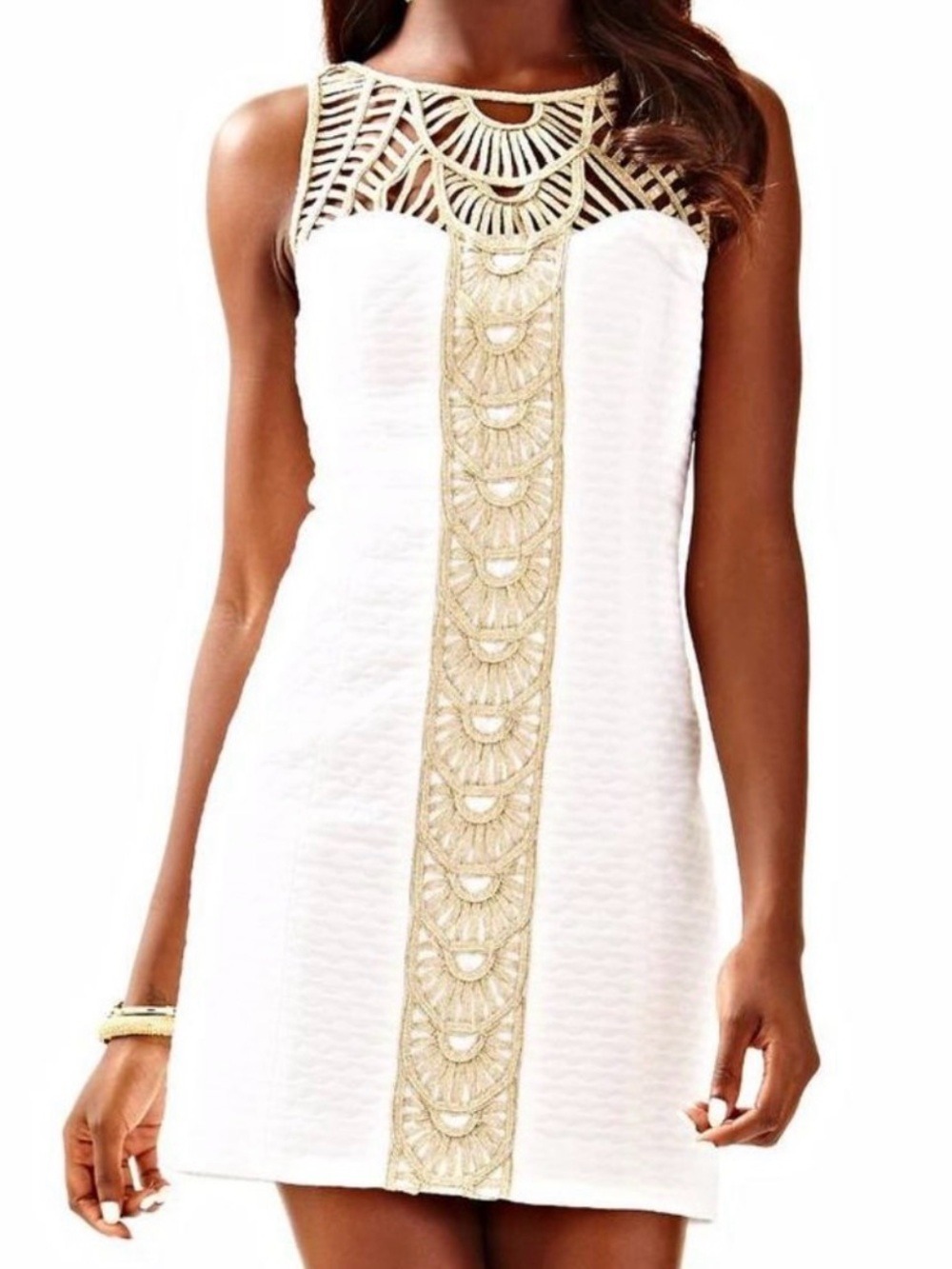 Lilly Pulitzer White Tana Shift Dress with Gold Detailing Size 00